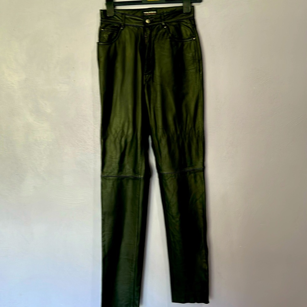 Wilson black leather pants with raw hem.